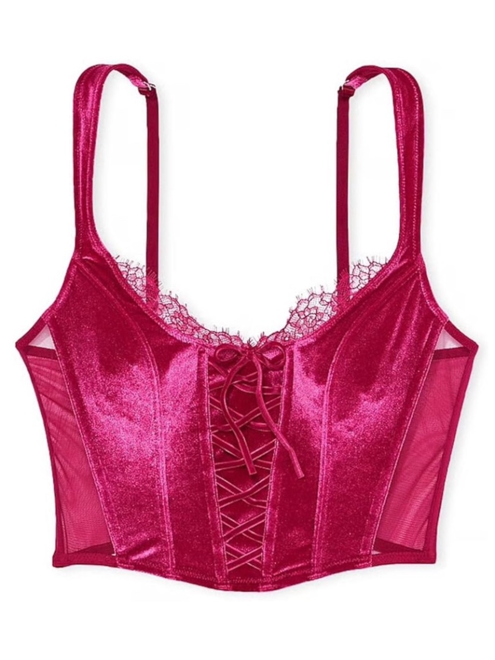 NWT Victoria's Secret Dream Angel Velvet Corset Top - Fuchsia Pink Lace, Size S